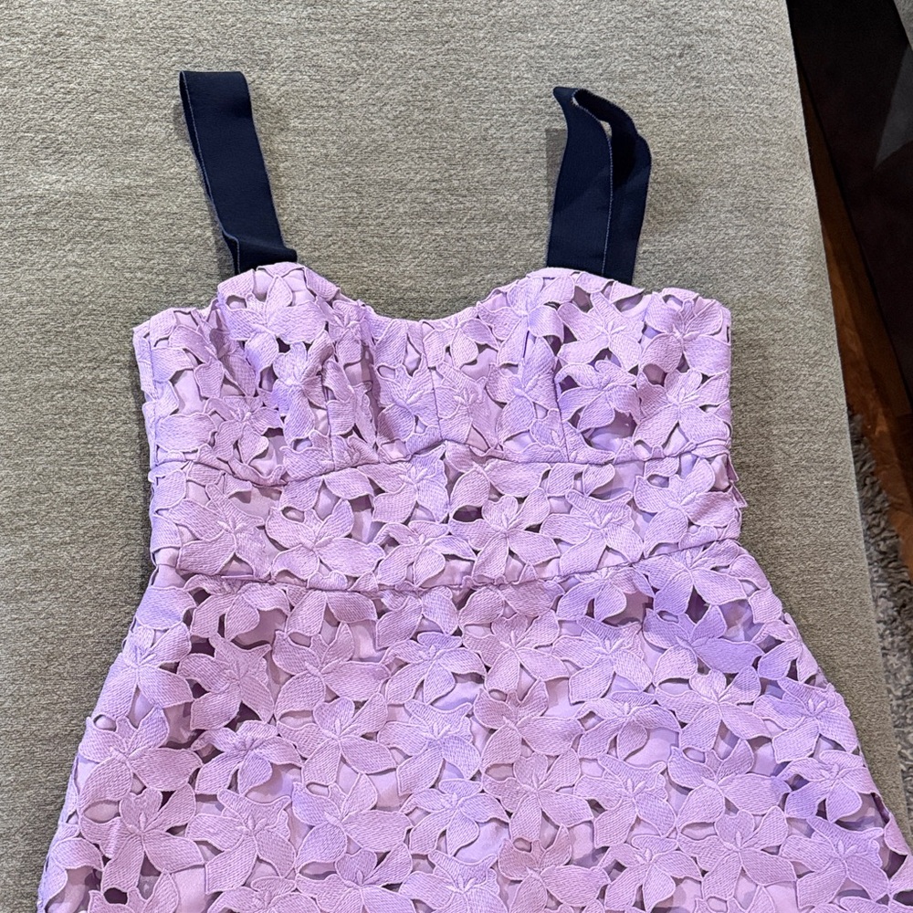 J. Crew Lilac Floral Lace Maxi Dress with Navy Straps